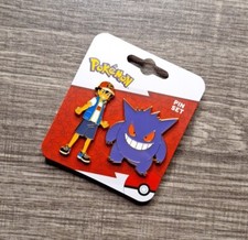 NEW ON CARD Bioworld Pok mon Ash And Gengar Metal Enamel Pin Set