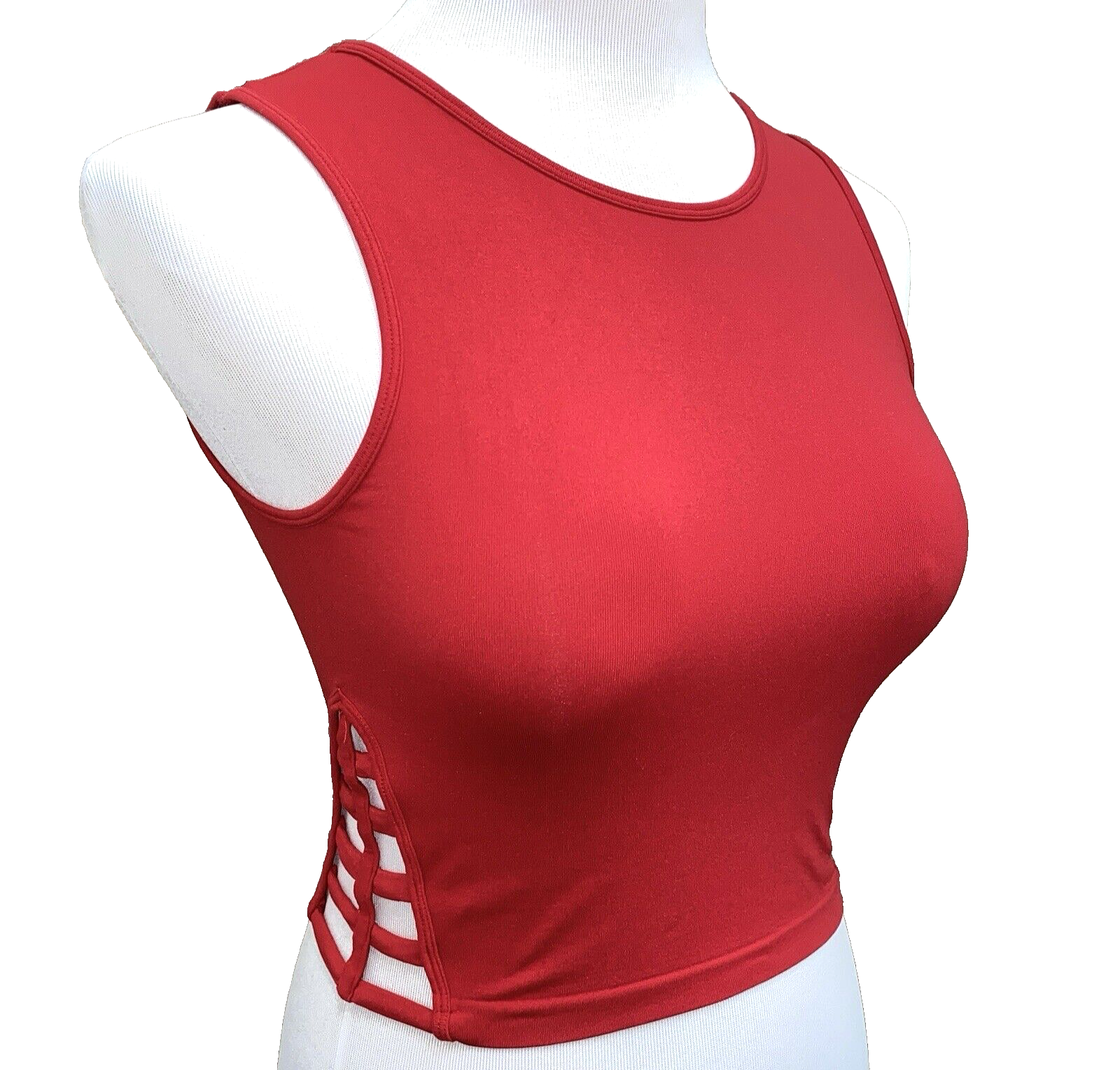 Suzette Crop Top Red High Neckline Cage Cut Outs Stretchy Active Workout Yoga e-image