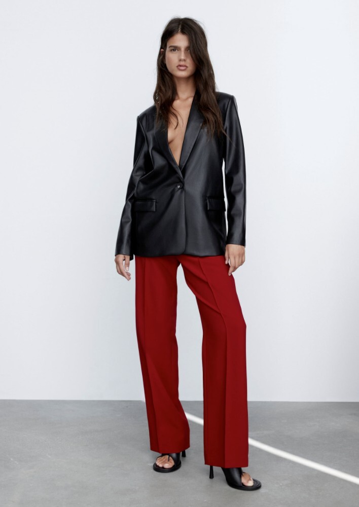 NWT Zara Red Francoise Full Length High Waist Trousers Pants Bloggers