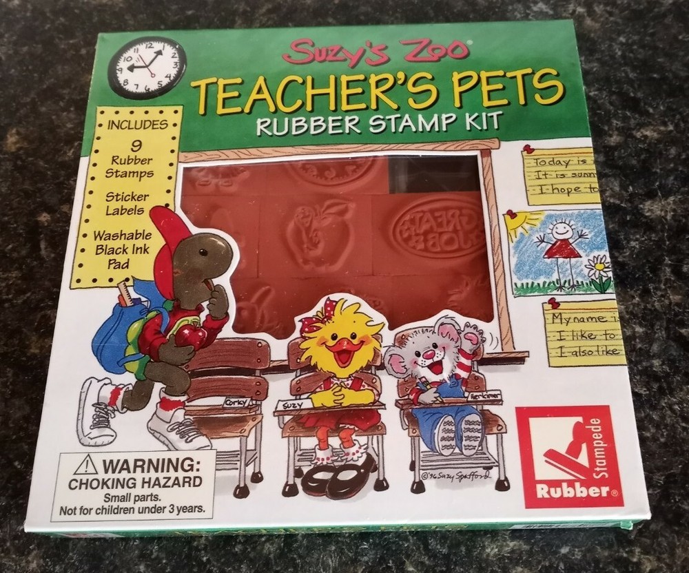 Suzy's Zoo - Rubber Stampede Teacher's Pets Rubber Stamp Kit 9 Stamps 1995-New