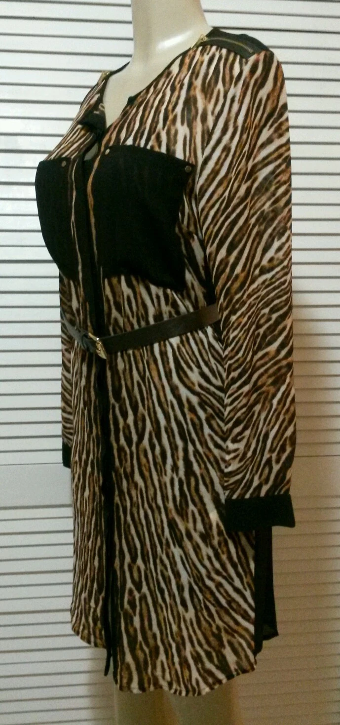 NUOVO! Abito Camicia Michael Kors Marrone Stampa Leopardata Taglia S Super Carino!!!*