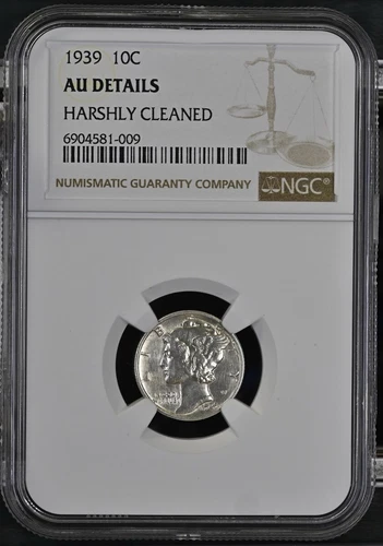 1939 Mercury Dime - NGC AU Details Harshly Cleaned