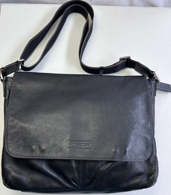 COACH Heritage Web Black Leather Messenger Bag F70556 Briefcase