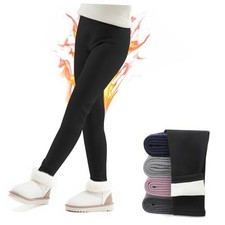 Girls Fleece Lined Leggings Cotton Warm Leggings Thick Thermal 8-9 Years Black