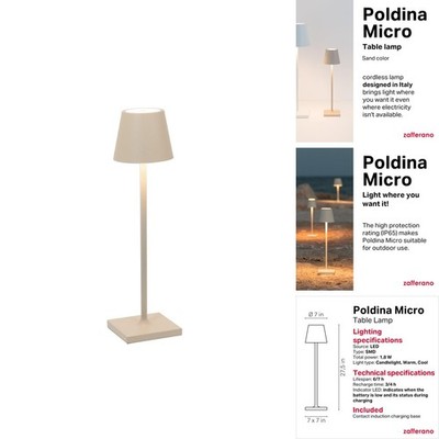 Zafferano Poldina Micro Lamp Rechargeable Cordless Table Lamp Touch Controls