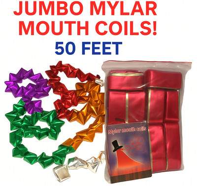 50' Feet JUMBO MYLAR MOUTH COILS 10 Set Magic Trick Glitter Streamer Production