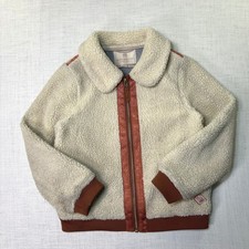Scotch  Soda Girls Fleece Jacket Sz 8 /128 Cream Teddy Zip Up R'BELLE TAPE TRIM