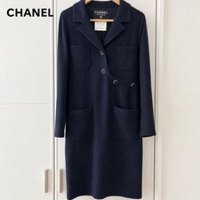 CHANEL BOUTIQUE Vintage Wool Dress Dark Navy Collar Asymmetric Button Size 38