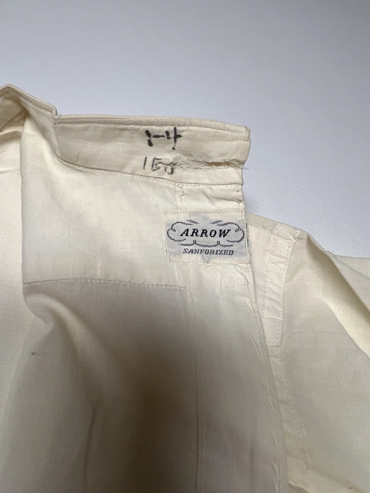 Camisa formal sanforizada verdadeira vintage Arrow Mitoga 14 - 33 vestido smoking branco anos 40 - Imagem 4 de 4