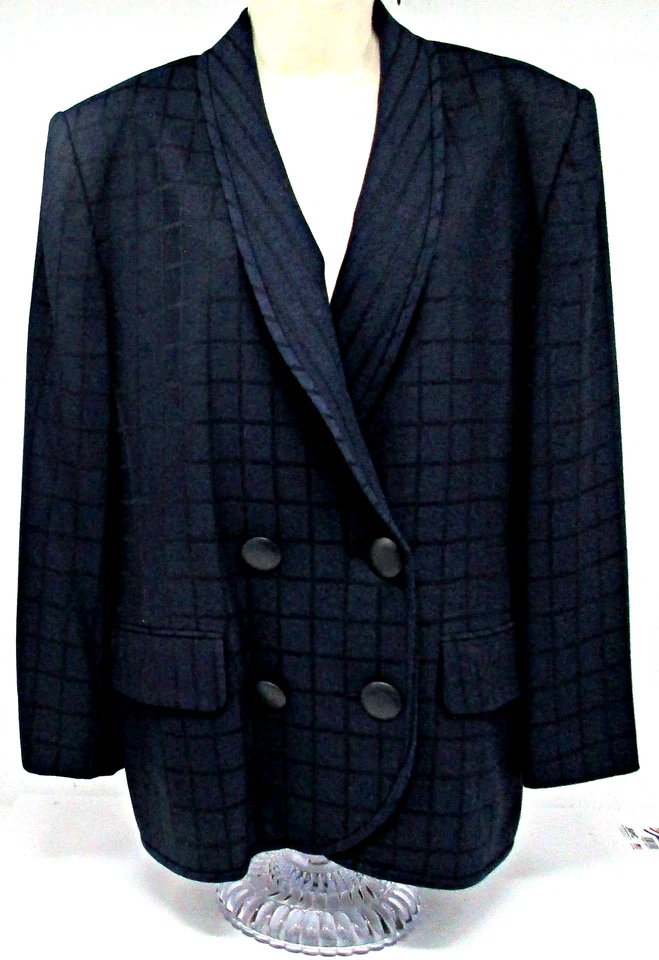 Винтажный 80-х Christian Dior черный DB шаль воротник выбитый куртка юбка костюм 14 - Изображение 2 из 4