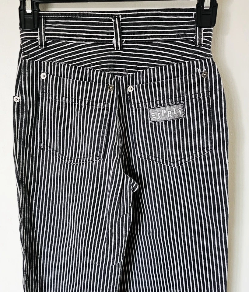 Pantalones de mezclilla vintage años 90 Esprit negro blanco a rayas niños talla 7 algodón plisado  Foto 2 de 4