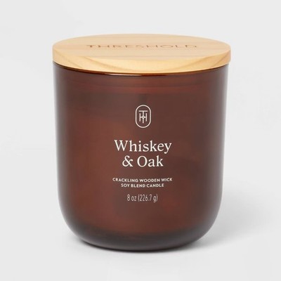 Amber Glass Wooden Wick Whiskey and Oak Jar Candle 8oz