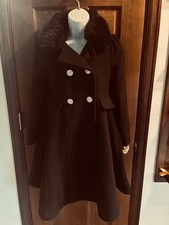 Rothschild Girls Dressy Coat M 10/12 Faux Fur Long Pea double breasted Fancy