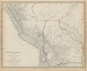BOLIVIA, PERU with part of Brazil. Indian tribes Bolivian Litoral SDUK 1844 map