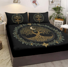 3pcs Golden Moon fitted Bedding Set Lightweight Comforter Set for All Seasons