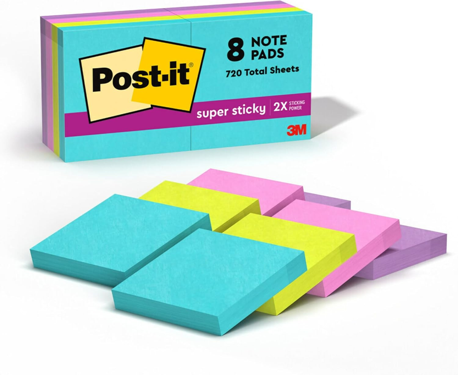 Post-It Super Sticky Notes, 8 Sticky Note Pads, 1.875 X 1.875 In., School Sup...