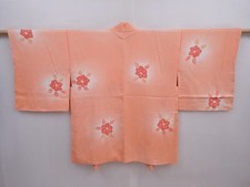 5913T04z570 Vintage Japanese Kimono Silk HAORI Flower Dark coral