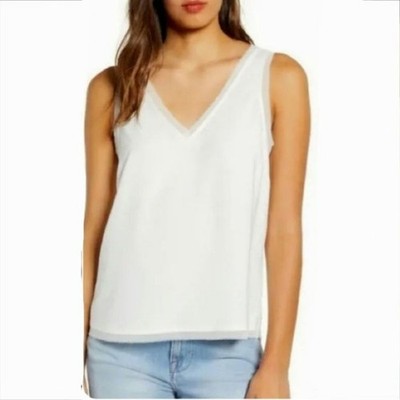 Chelsea28 Women White Tank Top Blouse XXS Delicate Coastal Beach Neutral Minimal