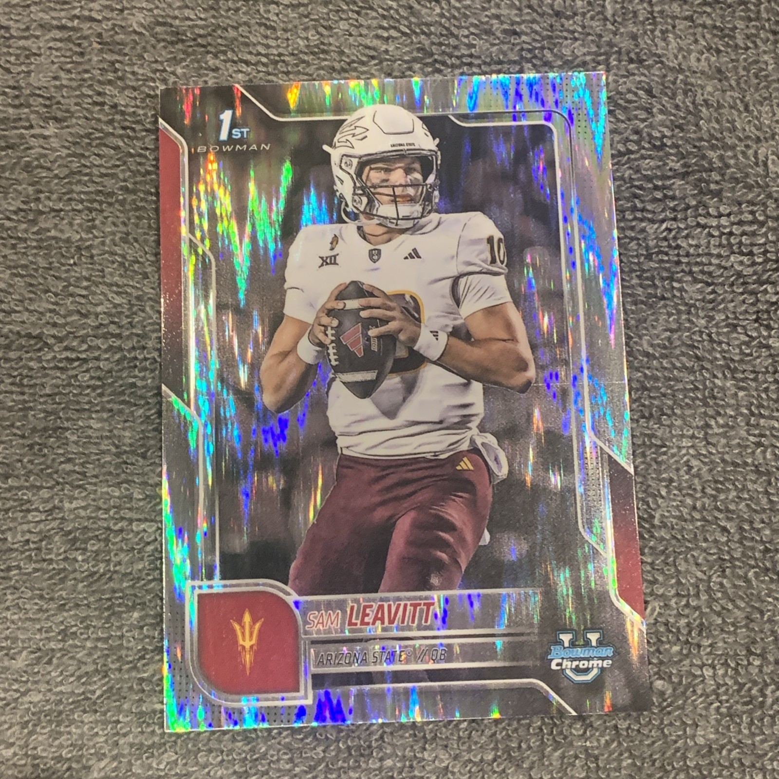 2025 Bowman University Chrome 1st Sam Leavitt Stealth Refractor #195 Sun Devils
