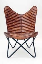 Antico Pelle Imbottito Farfalla Salotto Accento Sedia Con Iron Telaio Pieghevole