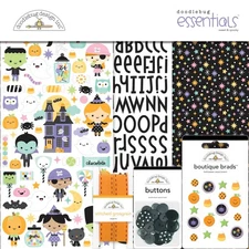 12X12 Essentials Kit Doodlebug Sweet & Spooky Halloween Paper Stickers Brads ++