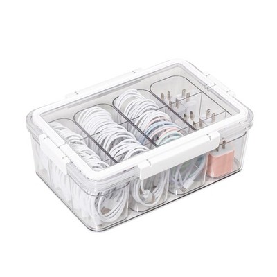 Large Clear Plastic Cable Storage Box Lid Power Cord Desk Drawer Organizer
