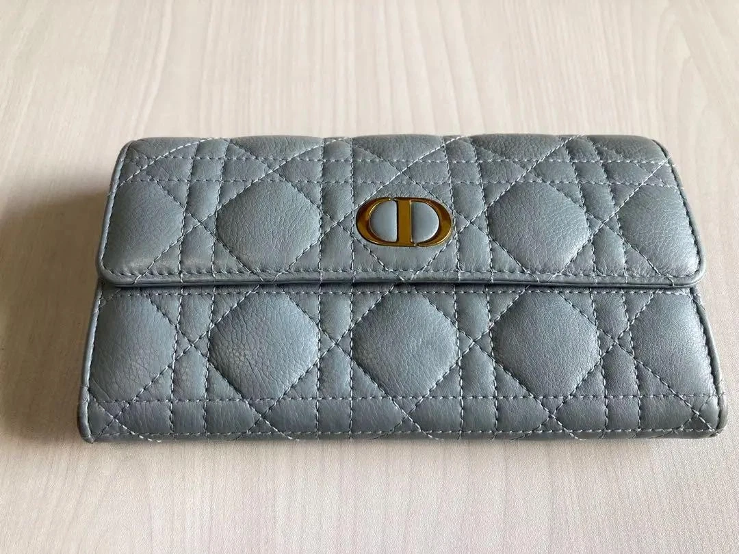 Portefeuille long Dior Caro Orchidée gris veau