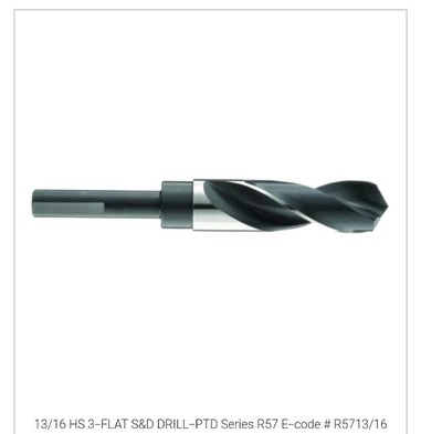 Precision Twist Drill Bit R57 13/16'' HSS S&D Drill Reduced Shank 3 Flat 091552