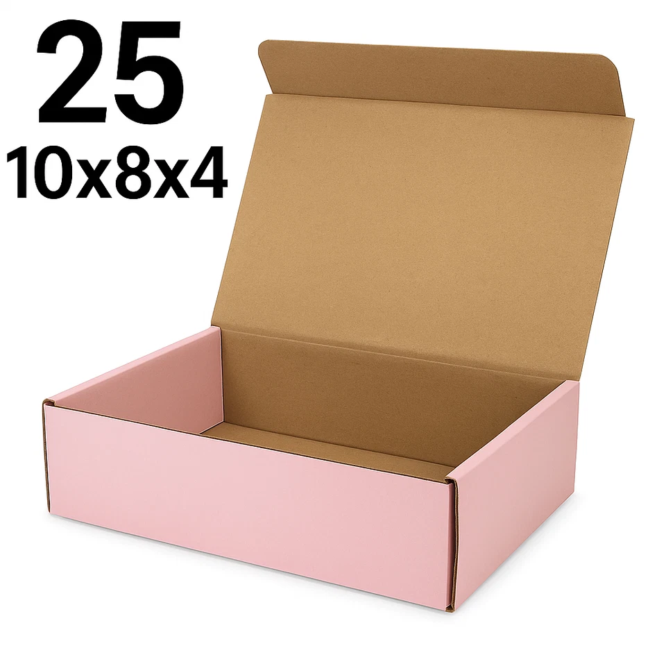 25 Pink Shipping Boxes 10x8x4 Self-Folding Cardboard Mailers for Gifts & Packing - Image 3 of 4