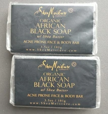 2 African Black Soap Bar Acne Prone Face & Body Bar