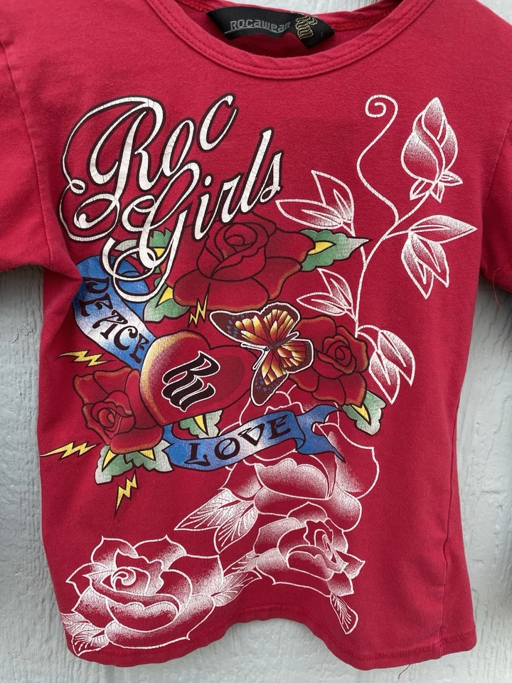 Vintage 2000s Rocawear Kids Youth Girls 4-5 T-shirt Graphic Red 13.5 X 17.5 - Image 2 of 4