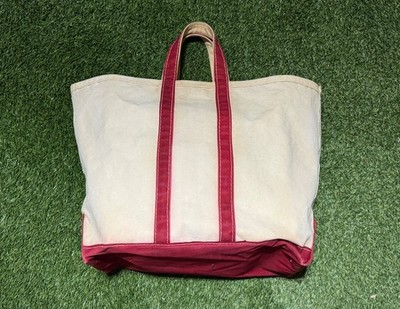 LL Bean Boat And Tote Vtg 70 s-80 s Red Strap Canvas Hand Bag Carry On Carrier