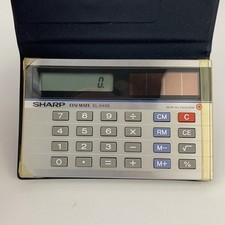 Sharp Elsi Mate EL-848S Pocket Calculator, Case, Caution Card Vintage- Works