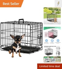Lightweight 18" Black Dog Crate with Leakproof Tray for Travel  Home Use