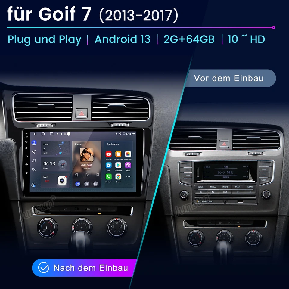 2+64GB Android14 Autoradio Apple Carplay GPS Navi DAB+ Für VW Golf VII 2013-2017 - Bild 2 von 4