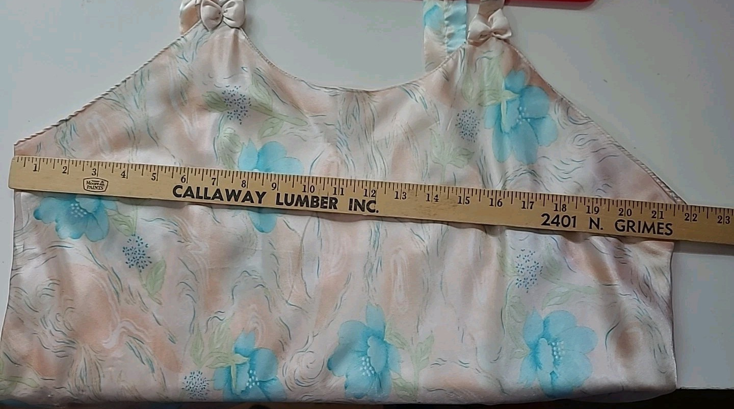 Vintage Contessa Di Roma 2X Blue Peach Floral Satin Robe Nightgown Set