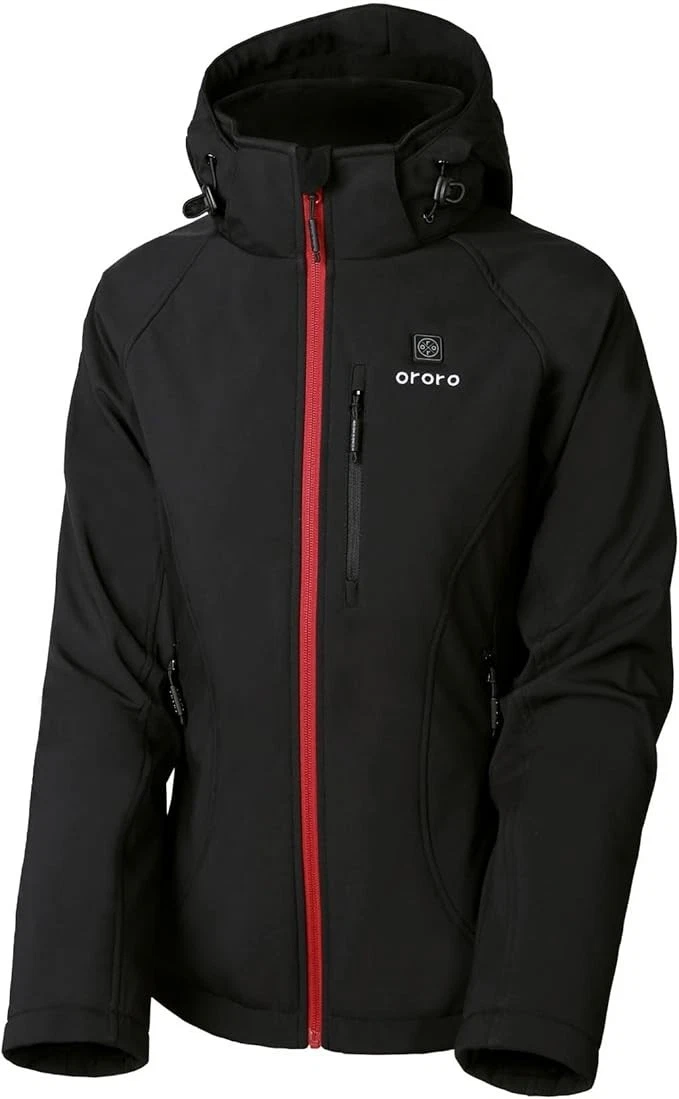 Ororo women's Classic Heated Jacket (Black with Red Zipper) Size XL