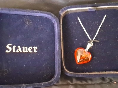 Stauer 925 Amber Heart Pendant And 925 Chain