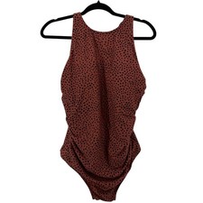 NEW Kona Sol Womens Animal Spot High Neck Ruched One Piece Swimsuit 16