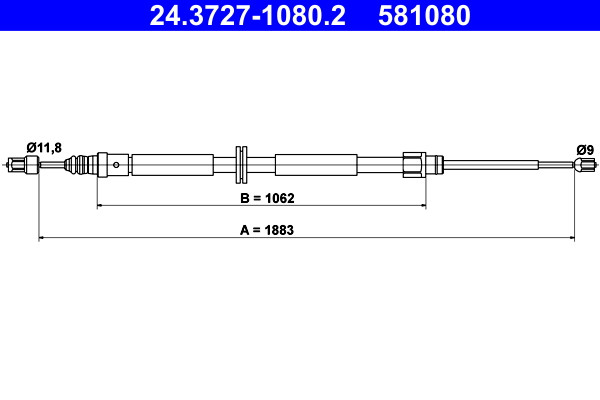 Rear ATE 24.3727-1080.2 Cable, parking brake for RENAULT