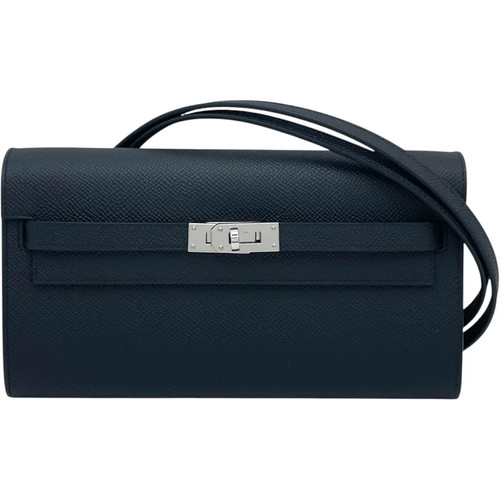 HERMES Kelly Togo Black Epsom Leather Shoulder Bag K Stamp #OKB638