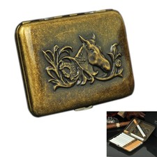 Vintage Portable Double Sided Copper Carved Horse Cigarette Case Smoking
