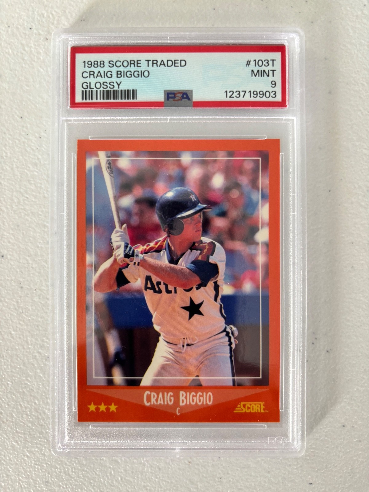 1988 SCORE TRADED GLOSSY BASEBALL #103T CRAIG BIGGIO ROOKIE PSA MINT 9 NEW GRADE