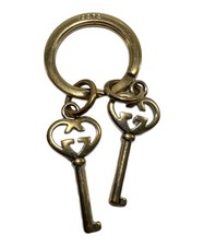 Authentic GUCCI GG Heart Double Keyring 309778 Gold Key Holder with Box Used