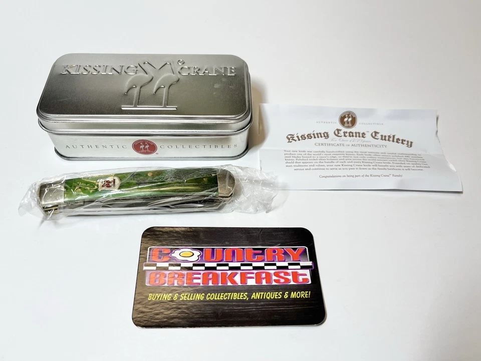 Cuchillo cazador de huesos verdes veterano de Vietnam Kissing Crane edición limitada certificado de autenticidad ¡NUEVO EN CAJA! Foto 2 de 4