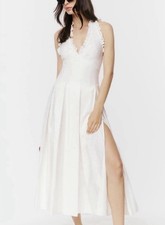 New NWT Reformation Beaux Dress Womens 12 White Tie Ruffle Midi Halter