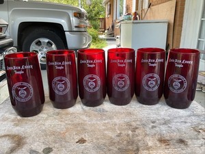 Set Of 6 Ruby Red ABOU Ben Adhem Temple Diamond Jubilee 1978 Glasses Shriners