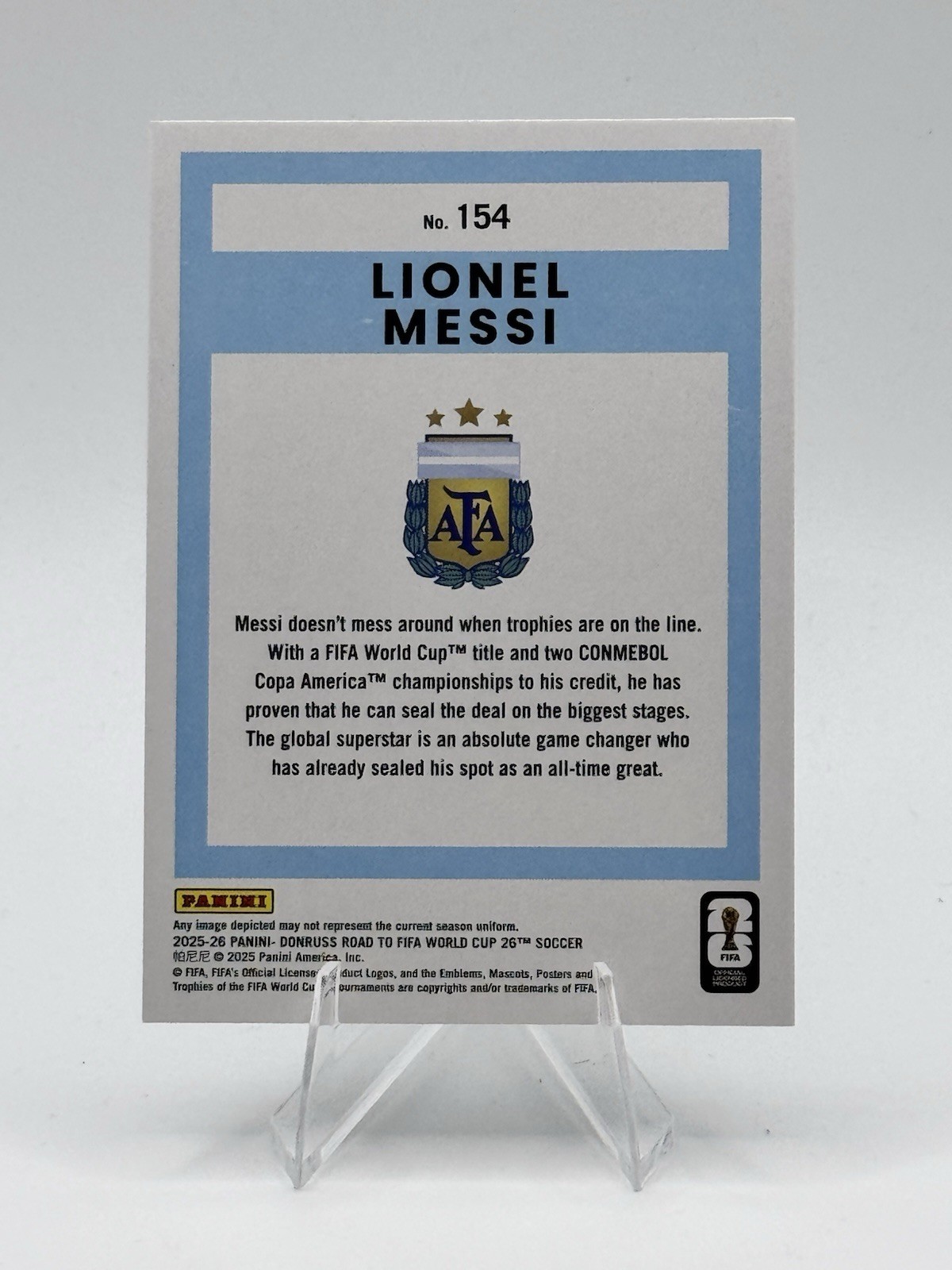 Lionel Messi 2025-26 Panini Donruss Road to the World Cup 26 #154 BASE Argentina view 2