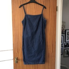 Next Ladies 100% Cotton Blue Denim Smart Casual Summer Holiday Strappy Dress 14