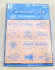 2005 Inkadinkado-Christmas Joy 94229 Peg-Wood Mounted Rubber Stamp Set 10pc